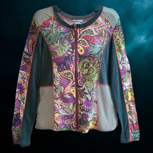 Mirror Image Women's Full Zip Top Blouse Long Sleeves Colorblock Size M - Picture 11 of 11